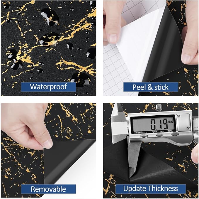 FunStick Thick Black and Gold Marble Contact Paper - Image 4