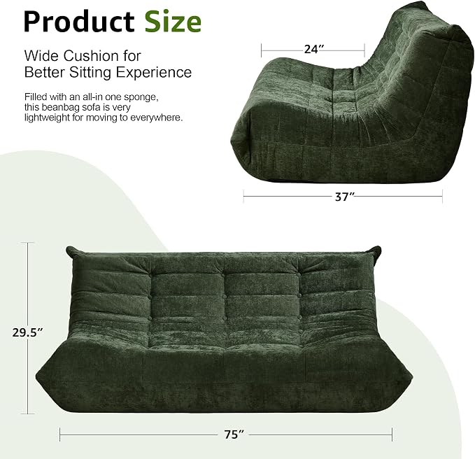 Bean Bag Chairs for Adults Giant Bean Bag Chair Memory Foam BeanBag Chair Bean - Image 2