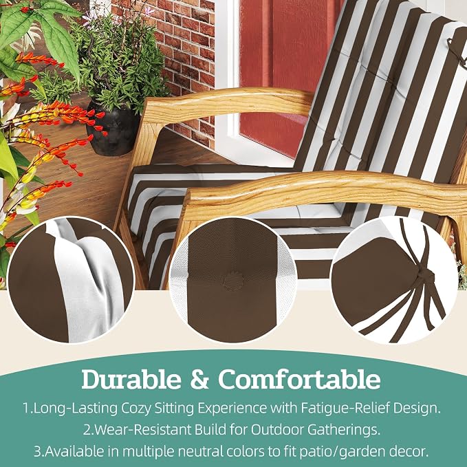 Outdoor Chair Cushions Set of 2, High Back Soft Seat Pad, Indoor Outside Use - Image 5