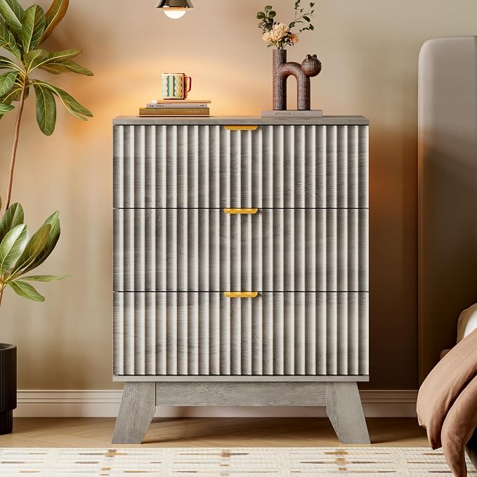 BORNOON Fluted 3 Drawer Dresser, 30.3" Tall Compact Modern Boho Chest of Drawers - Image 6