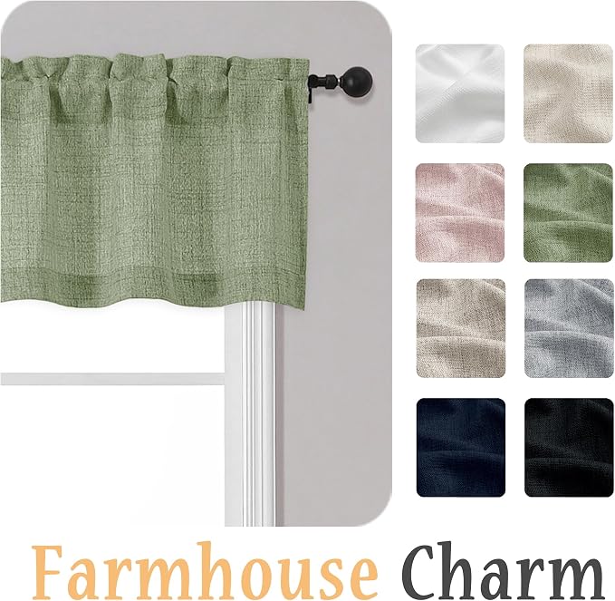 OWENIE Sage Green Valances for Windows 1 Pcs, Light Filtering Textured - Image 8