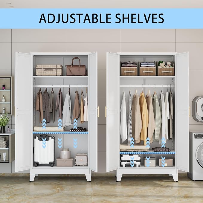 erosoei 71 "Metal Armoire Wardrobe Closet, Steel Clothing Storage Cabinet - Image 3