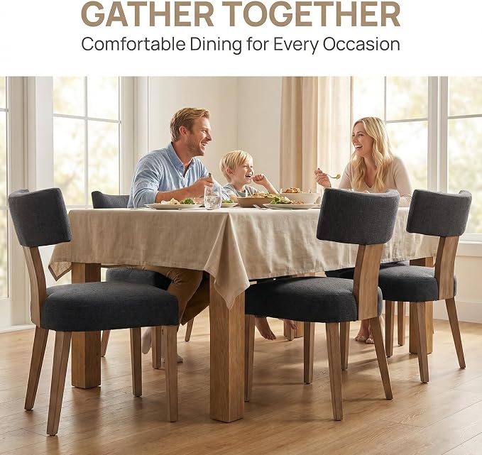 HNY Mid Century Modern Dining Chairs Set of 6, Farmhouse Linen Upholstered - Image 3