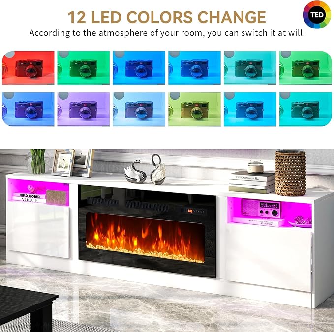 oneinmil 80” TV Stand with 36” Electric Fireplace, Large Modern Media - Image 4