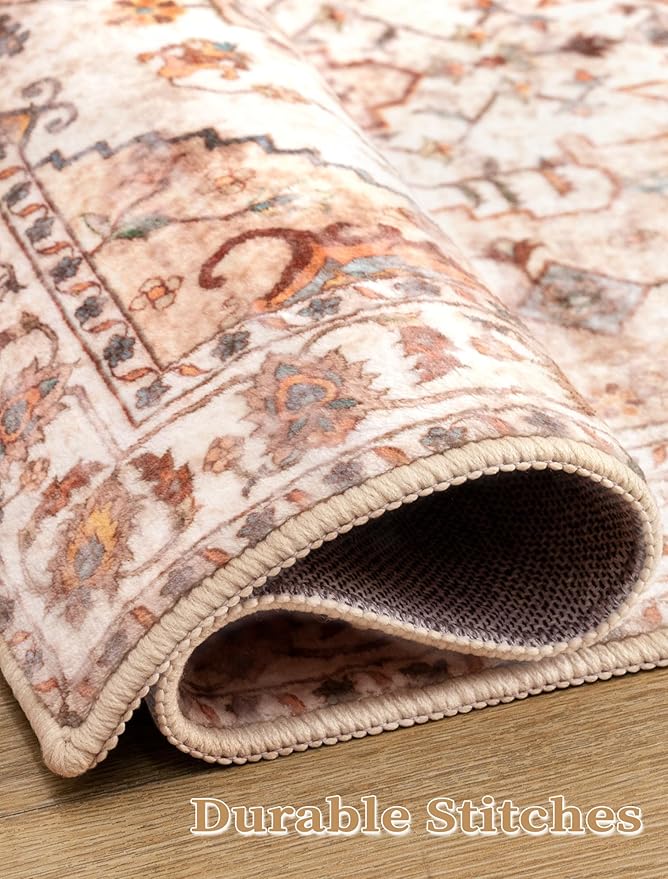 SERISSA Boho Washable Runner Rug, 2x6 Rug Non-Slip Vintage Peach Cream Hallway - Image 5