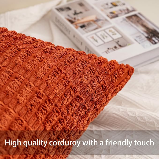 Pack of 2 Corduroy Decorative Throw Pillow Covers 18x18 InchSoft Striped Pillow - Image 2
