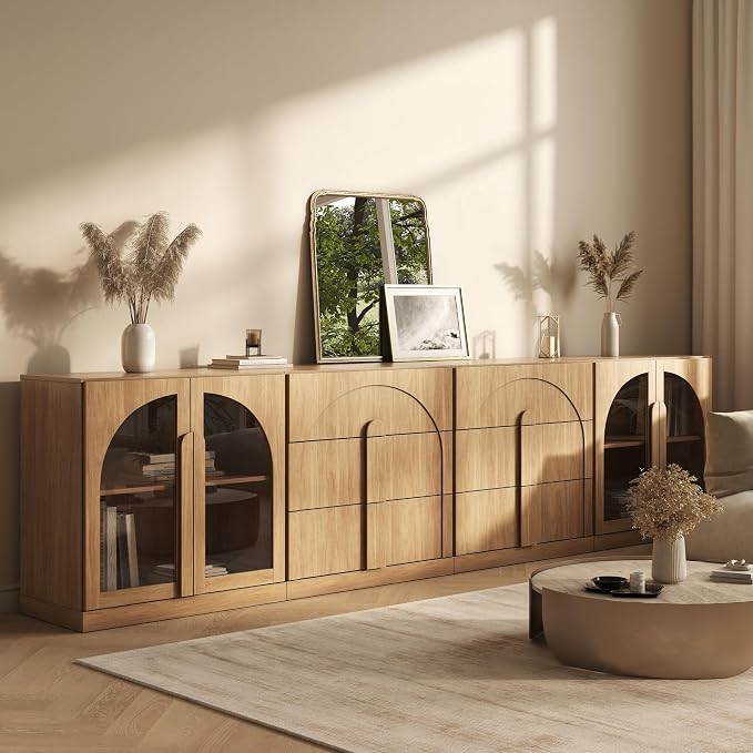 BELLEZE 4-Piece Modular Sideboard Buffet Cabinet Freely Configurable, Glass - Image 5