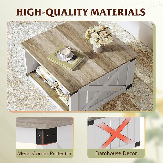 WLIVE Coffee Table, Farmhouse Coffee Table - Image 5