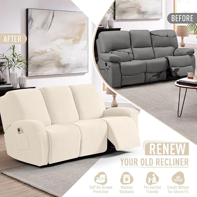 TAOCOCO Recliner Sofa Covers 8-Pieces Stretch Large Couch Covers - Image 4