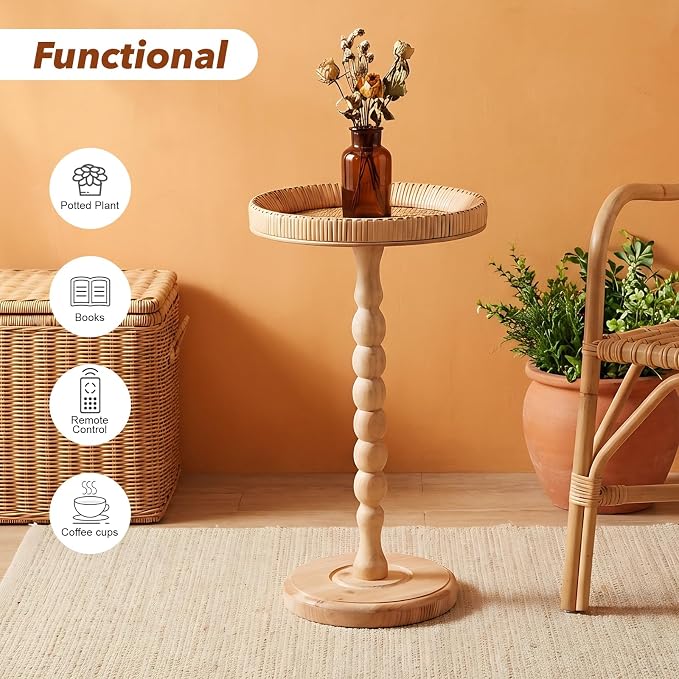 Boho Rattan Round Side Table - Image 6
