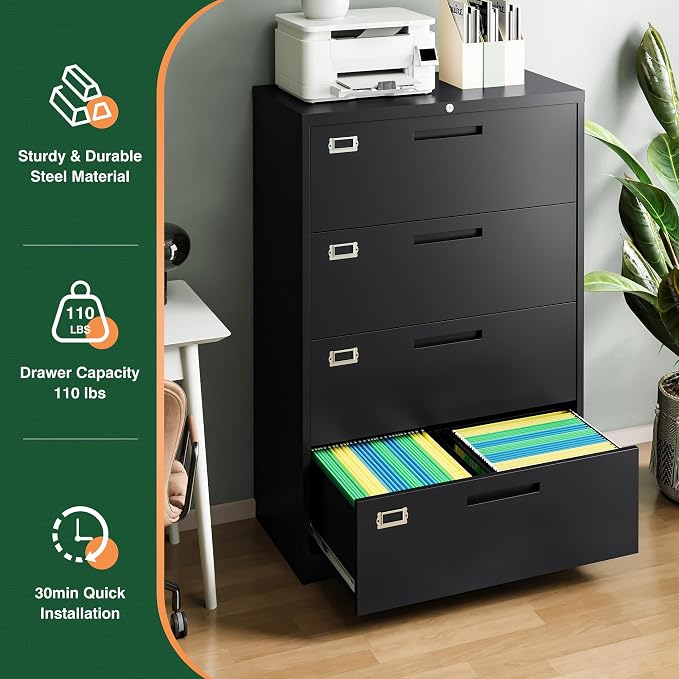 Letaya File Cabinets, 4 Drawer Metal Lateral Filing Organization Storage - Image 9