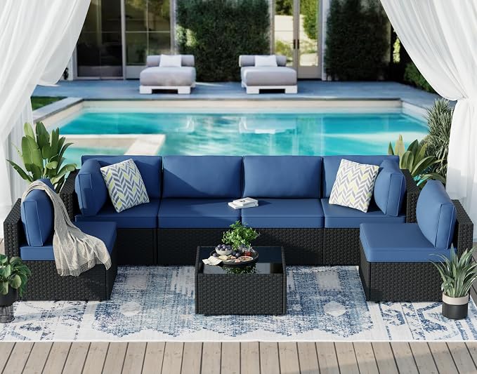 7-Piece Outdoor Patio Furniture Set, Modular PE Rattan Sectional Sofa - Image 3