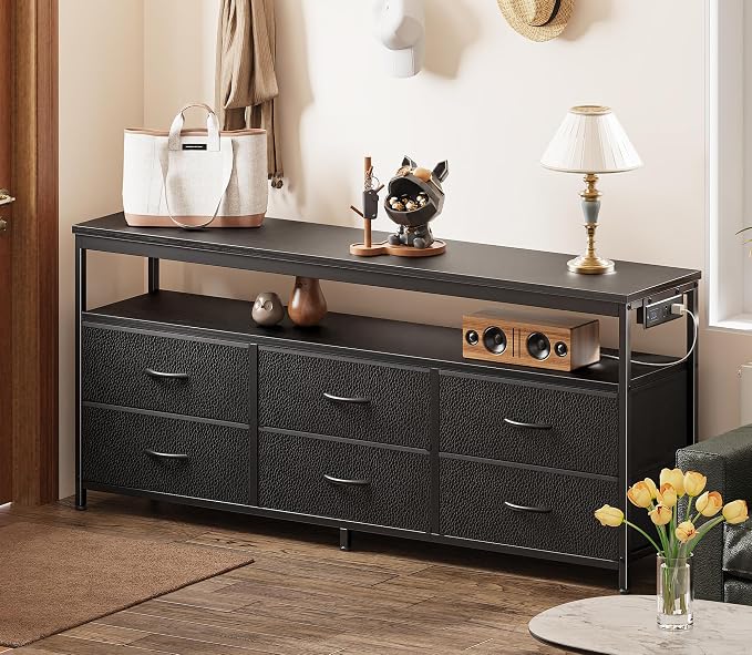 Huuger LED TV Stand for Bedroom, 55 Inch Fabric Dresser - Image 4
