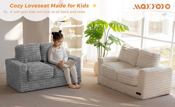 MAXYOYO Extra Wide Kids Bean Bag Chair, Comfy Faux Fur Bean Bag Sofa - Image 8