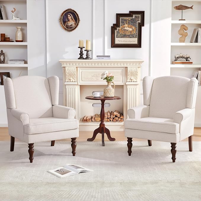 HUIMO Living Room Chair Upholstered High Back Armchair Retro Printed Wingback - Image 2