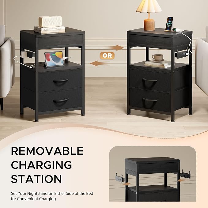 Lazzanto Nightstand Hidden Drawer Charging Table - Image 4