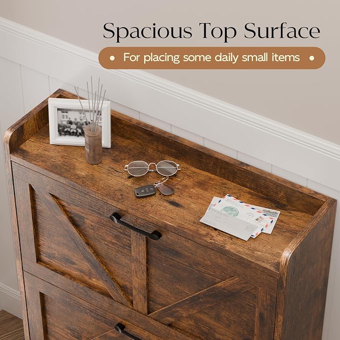 MU Shoe Storage Cabinet with 2 Flip Drawers, Freestanding Shoe Rack Cabinet - Image 8