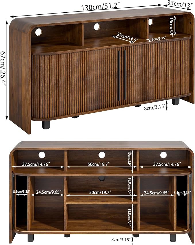 Small Fluted TV Stand for Bedroom, Mid Century Modern Media TV Console for 55 - Image 8