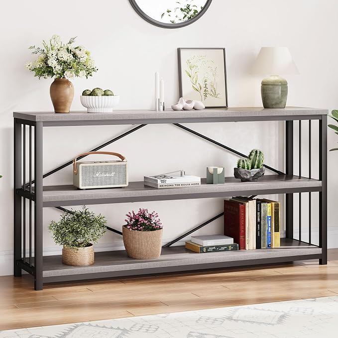 LVB Extra Long 3-Tier Sofa Table, Industrial Console Table by LVB