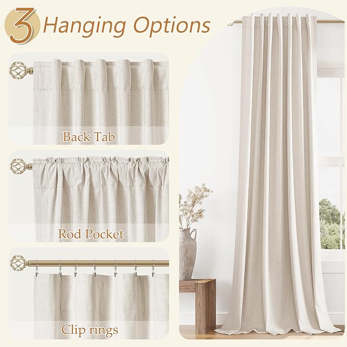 Guken 100% Blackout Linen Curtains 100 Inch Length 2 Panels Set - Image 5