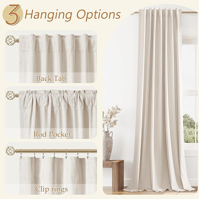 Guken 100% Blackout Linen Curtains 78 Inch Length 2 Panels Set - Image 6