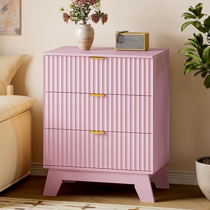 BORNOON Fluted 3 Drawer Dresser, 30.3" Tall Compact Modern Boho Chest of Drawers by BORNOON