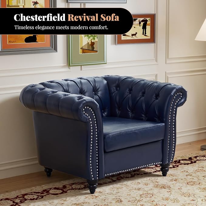 LEVNARY Chesterfield Armchair, Tufted Leather Accent Chair, Mid-Century Modern - Image 6