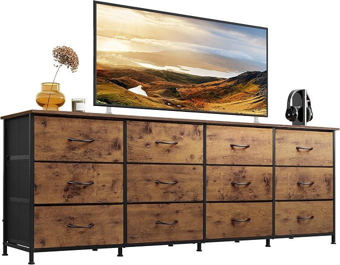 WLIVE 75.5'' Dresser for Bedroom, TV Stand for 85, 65 Inch TV, 12 Drawer Long by WLIVE