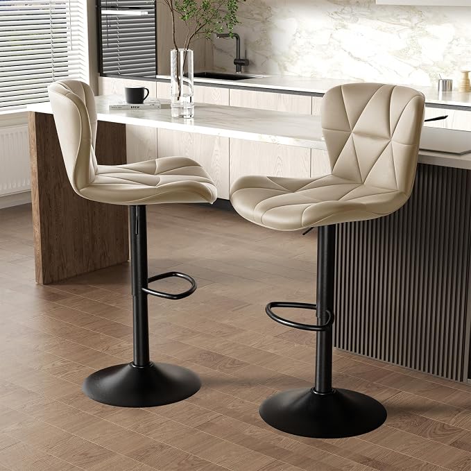 Nalupatio Modern Bar Stools Set of 3, Adjustable Faux Leather Upholstered - Image 5