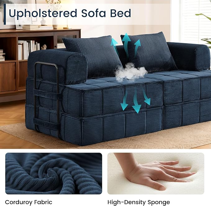 Korser Folding Convertible Sofa Bed, Corduroy Upholstered Boneless Couch - Image 6