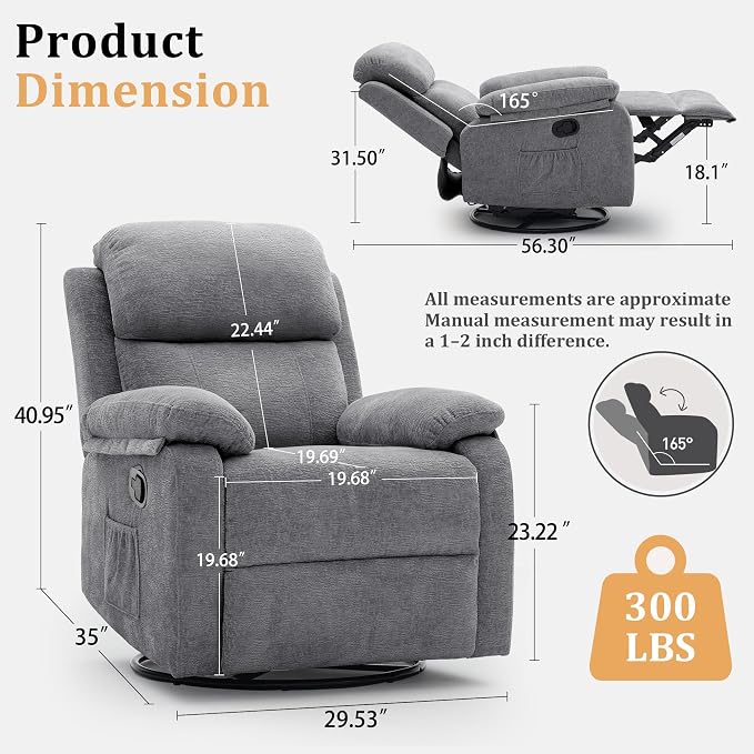 Korser Recliner Chair, 360 Swivel Rocker Chair - Image 2