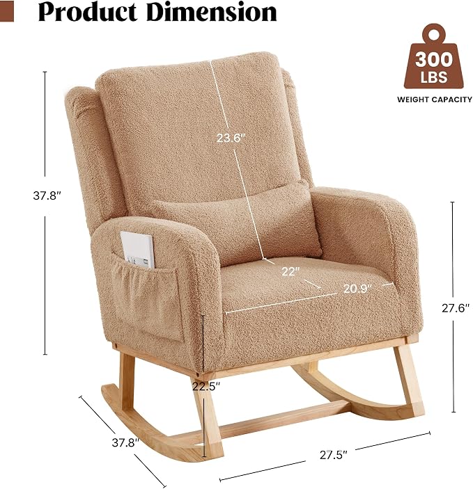 HCHAIRH Rocking Chair Nursery, Boucle Nursing Rocking Chairs, Upholstered - Image 2