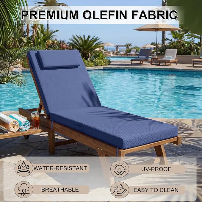 Outdoor Chaise Lounge Cushions, 71x21 Inch Olefin Water & Fade Resistant Pool - Image 6