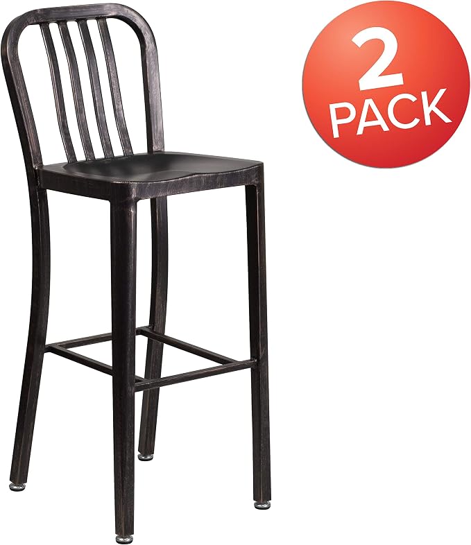 Flash Furniture Gael Commercial Grade 2 Pack 30" High Black-Antique Gold Metal - Image 4