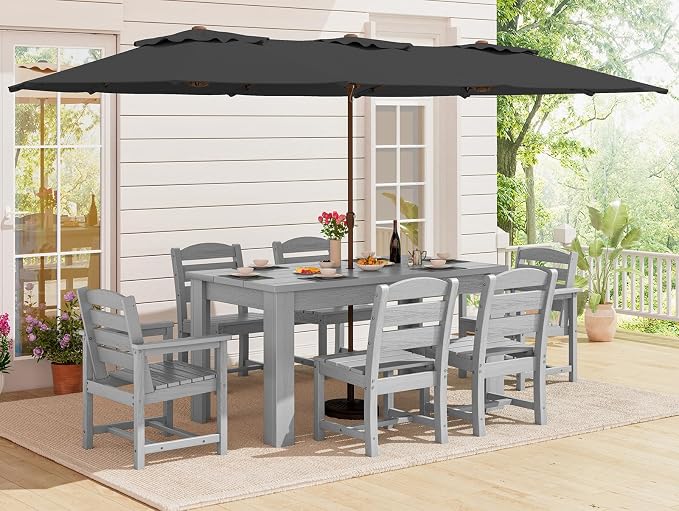 SERWALL Patio Dining Set with 15FT Double Side Umbrella, Outdoor Dining Sets by SERWALL