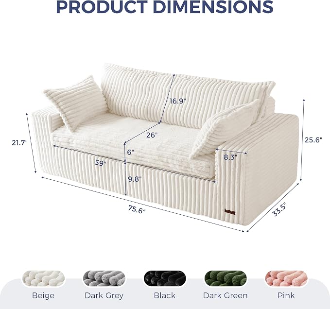 MAXYOYO 76" Bean Bag Sofa Couch, Loveseat Boneless Couch in a Box, Upholstered - Image 2