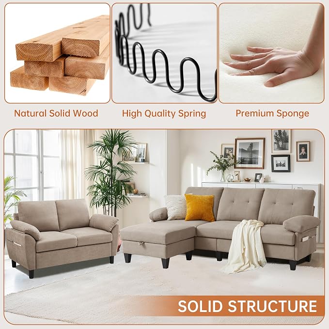 84" Convertible Sectional Sofa Set, 3 Seat L Shaped Couch - Image 3