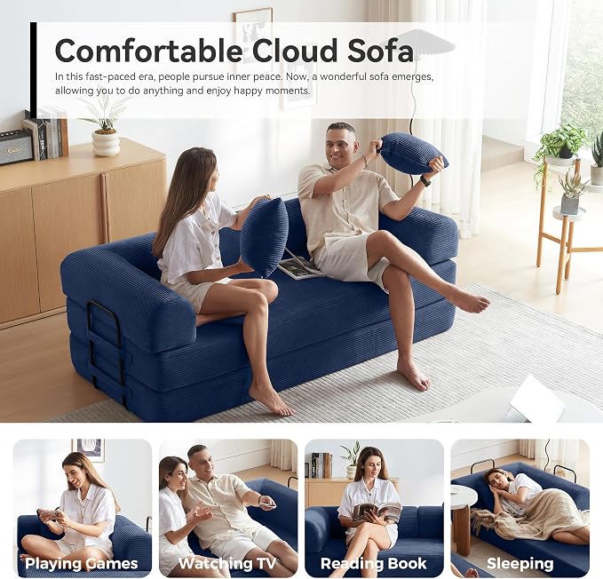 Convertible Sofa Bed with Corduroy Pillow, Comfy Floor Sofa Bed Compressed Sofa - Image 8