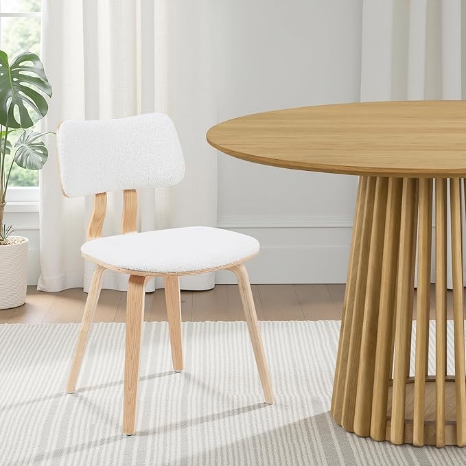 Armen Living Jaguar Mid-Century Upholstered Dining Chair in White Boucle and by ArmenLiving