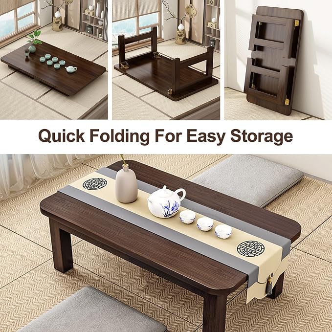 Japanese Floor Sitting Table, Folding Wood Tea Table Chabudai Japanese Coffee - Image 4