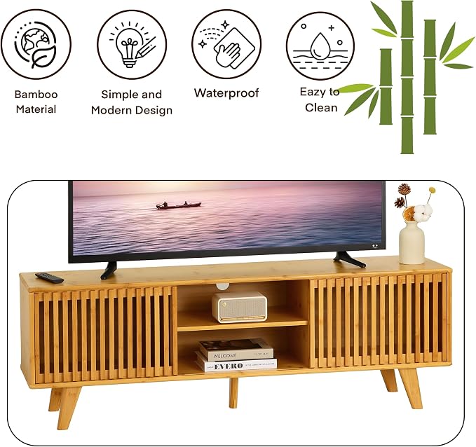 Bamboo TV Stand for TVs up to 65", Accent Entertainment Center - Image 8