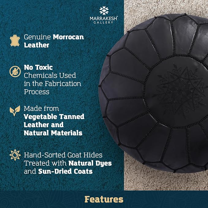 Marrakesh Gallery Genuine Leather Round Pouf Unstuffed - Image 3