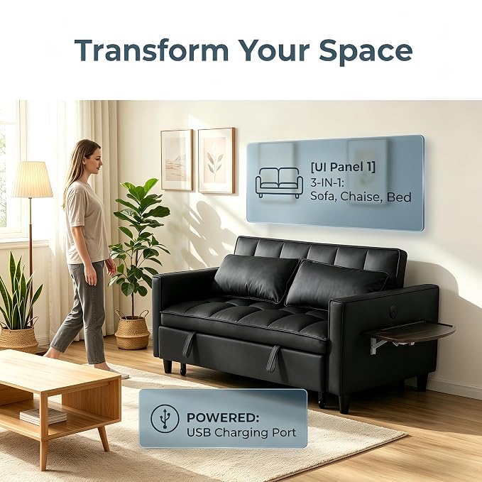 4 in 1 Convertible Sofa Bed, Pull Out Couch - Image 7