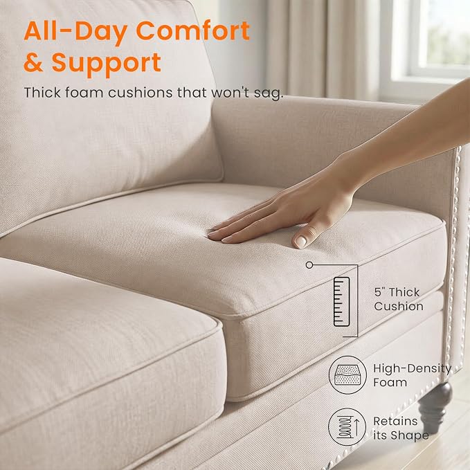 2 Piece Living Room Sofa Sets, Modern 3 Seater Sofa and Armchair Sets, Linen - Image 5
