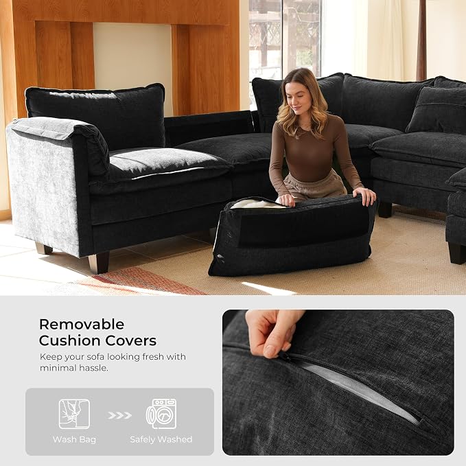 ELUCHANG 114" Oversized V-Shaped Cloud Couch Modular Sectional Sofa - Image 8