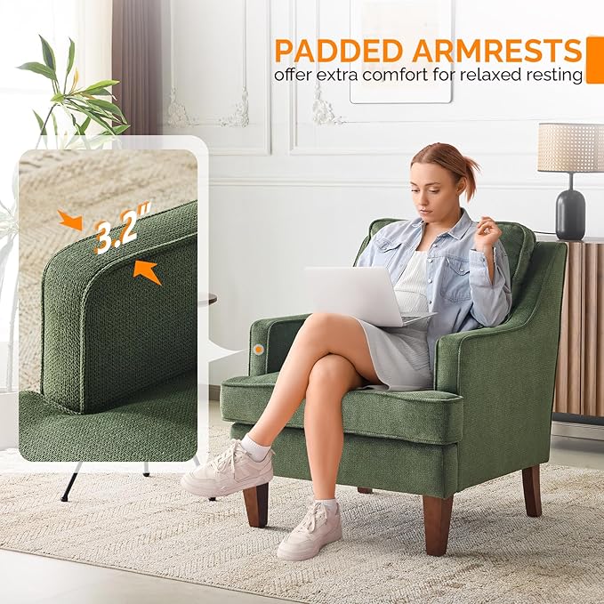 VINGLI Green Accent Chair, Mid Century Modern Chairs, Upholstered Armchair - Image 3