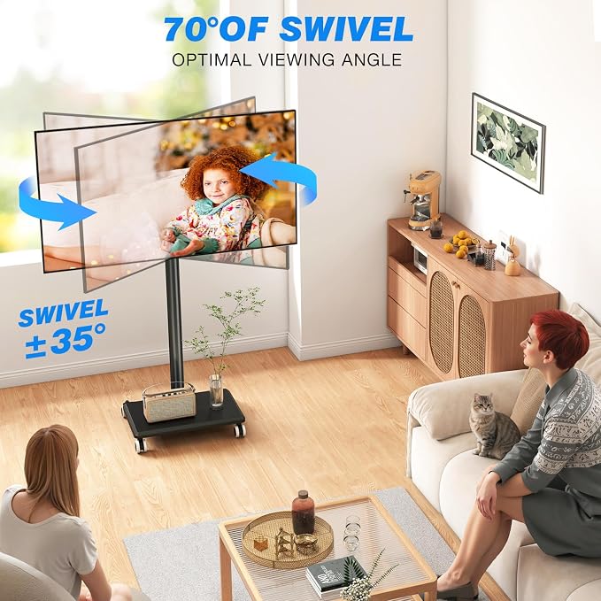 Rfiver Rolling TV Stand for 32 to 55 60 Inch TVs up to 88lbs, Height Adjustable - Image 5
