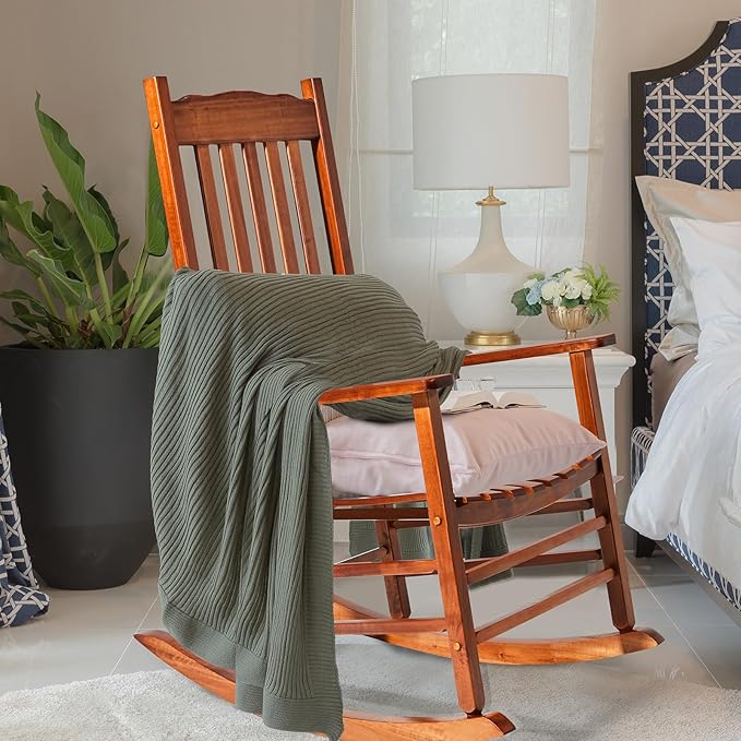 Outvita Outdoor Rocking Chair, Solid Wood High Back Rocker, All Weather Lounge - Image 2
