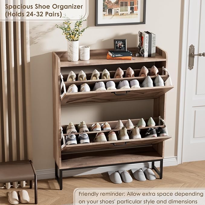 Nicetree Shoe Cabinet with 2 Flip Drawers，Freestanding Shoe Storage Cabinet - Image 6