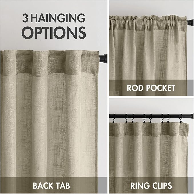 MIULEE Oatmeal Curtains 90 Inch Long 2 Panels - Image 3